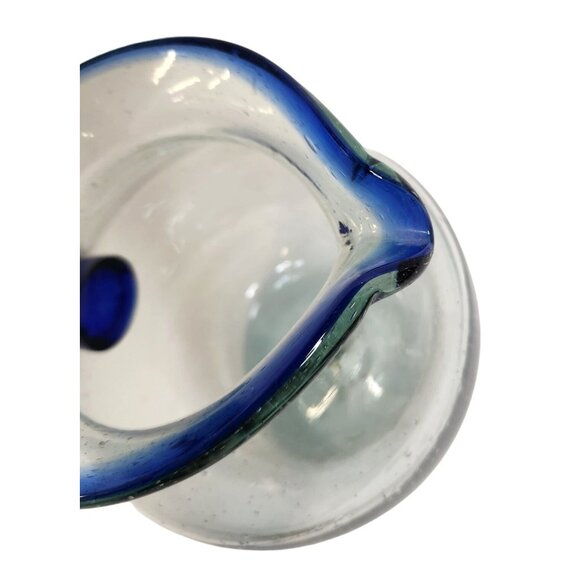 Artisan Handblown Glass Pitcher with Cobalt Blue Handle and Rim - Picture 7 of 10